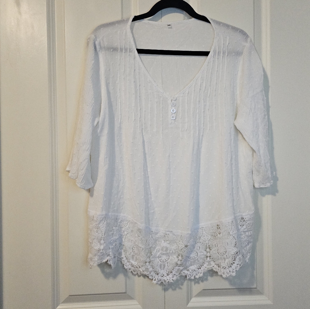 Womens Chiffon White Lace Trim Blouse Top Sz 3X